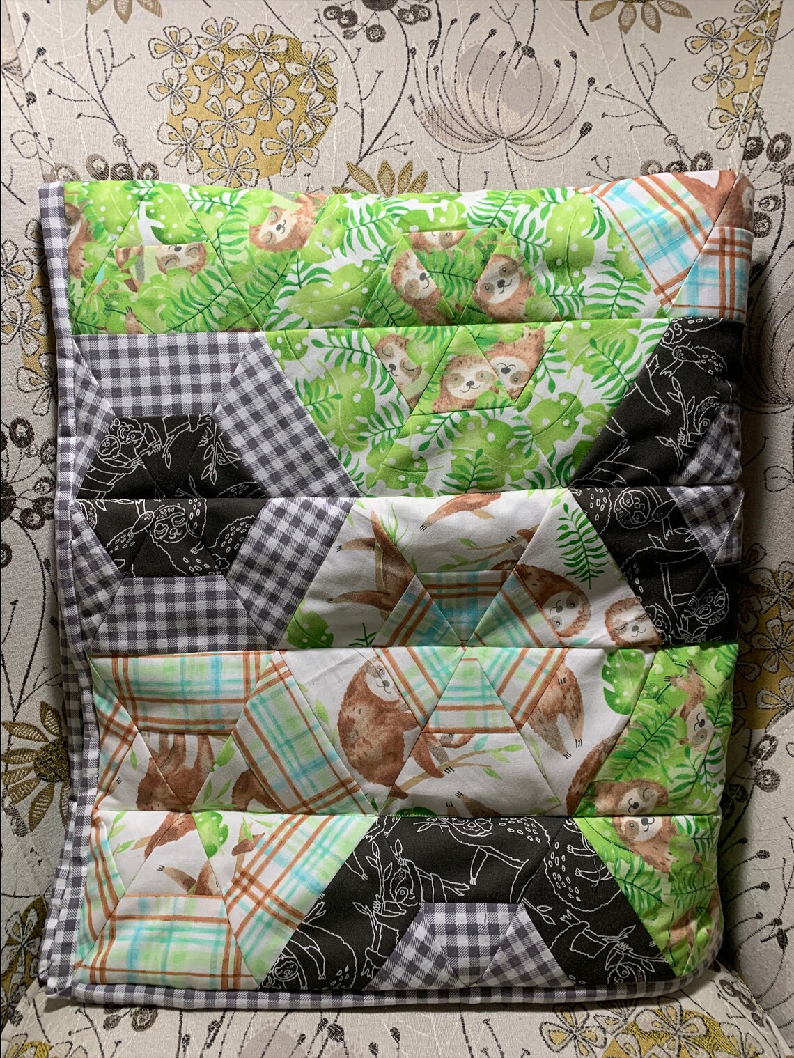 Handmade Sloth Baby Quilt Cotton Patchwork Hexagons and Etsy