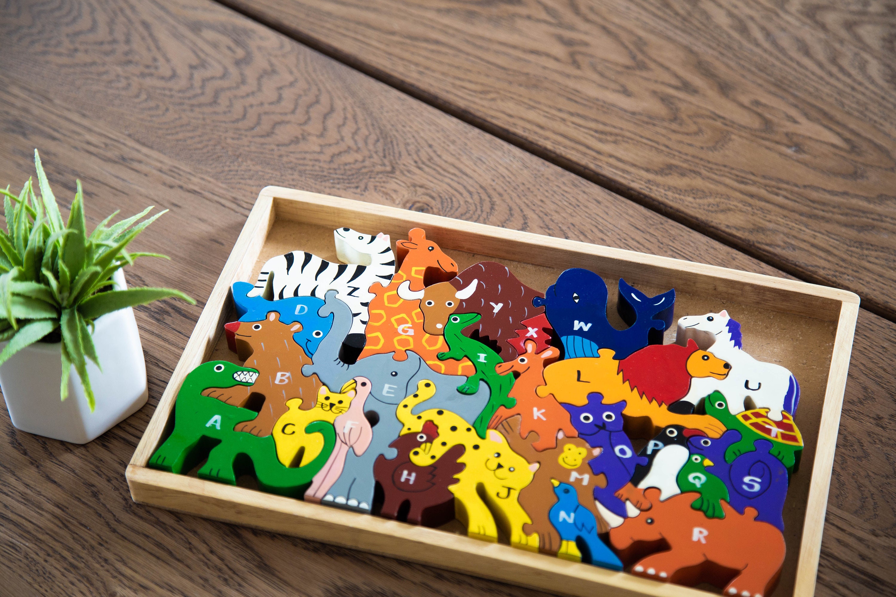 Alphabet Zoo Handcrafted Wooden Jigsaw Puzzle & Play Set Eco | Etsy