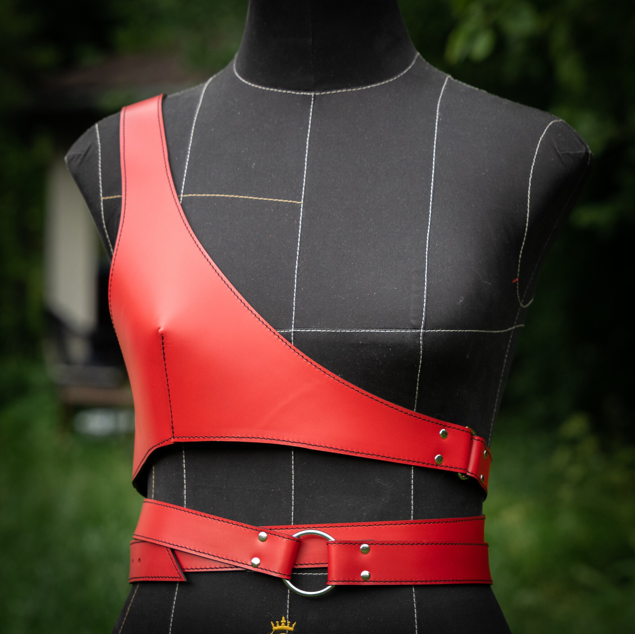 Full body harness Leather harness Leather lingerie Red Etsy