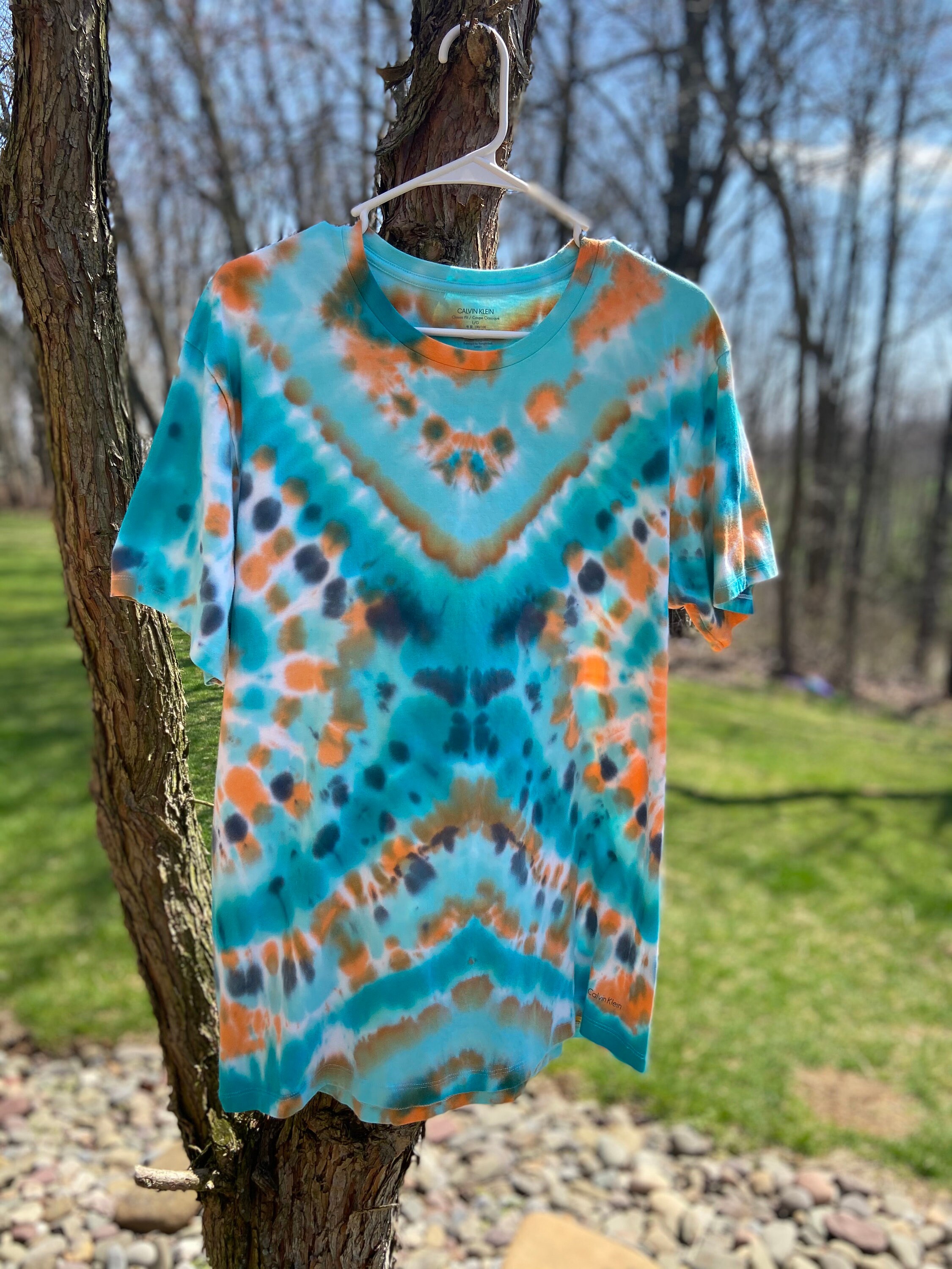 Rorschach Inspired Teal and Orange Calvin Klein Tie Dye T shirt large Etsy