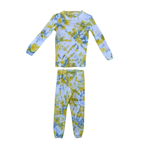 Yellow Tie Dye Sunburst Toddler Longsleeve Pajama Set (4TODDLER)