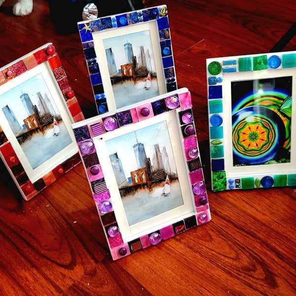 Mosaic Picture Frames holds 5x7 or 3 x 5 picture inside the enclosed white mat. Choose color & size. XMAS MARKDOWN