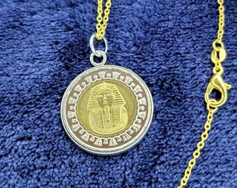 Egyptian King Tutt coin in bezel with gold plated chain MARKDOWN