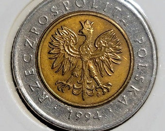 1994 Bimetal Poland 5 zlotych coin