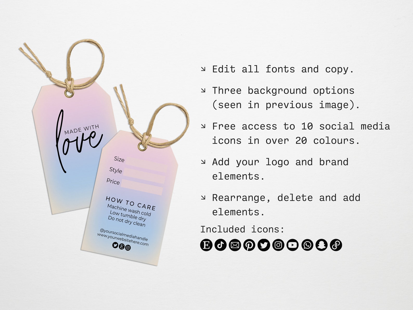 Editable canva clothing hang tag small business template etsy