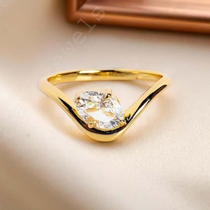 Oval Moissanite Ring 14k Solid Gold Floating Gem Ring East West Unique Sideway Oval Cut Ring Unique Floating Stone Wedding Promise Ring Gift