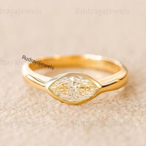 1 CT Marquise Cut Simulated Diamond Engagement Ring, East West Bezel Set Solitaire 14K Gold Wedding & Promise Ring Promise Anniversary Gift