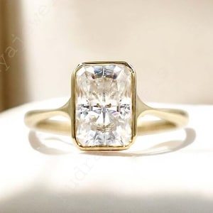 Radiant Cut Solitaire Bezel Set Moissanite Engagement Ring, Colorless Radiant Solitaire Ring, Daily Wear Wedding Ring, Anniversary Gifts