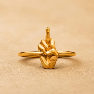 14k Yellow Gold Middle Finger Ring Middle Finger Jewelry F You Ring Grunge Jewelry Punk Rock Fun Rings Dainty Ring Personalized Jewelry