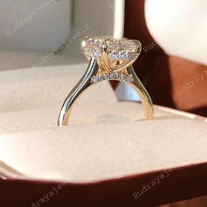 Bague de fiançailles solitaire avec halo caché de diamants taille ovale certifiés cultivés en laboratoire 4 carats, bague en or massif 14 carats avec diamants ovales certifiés IGI,