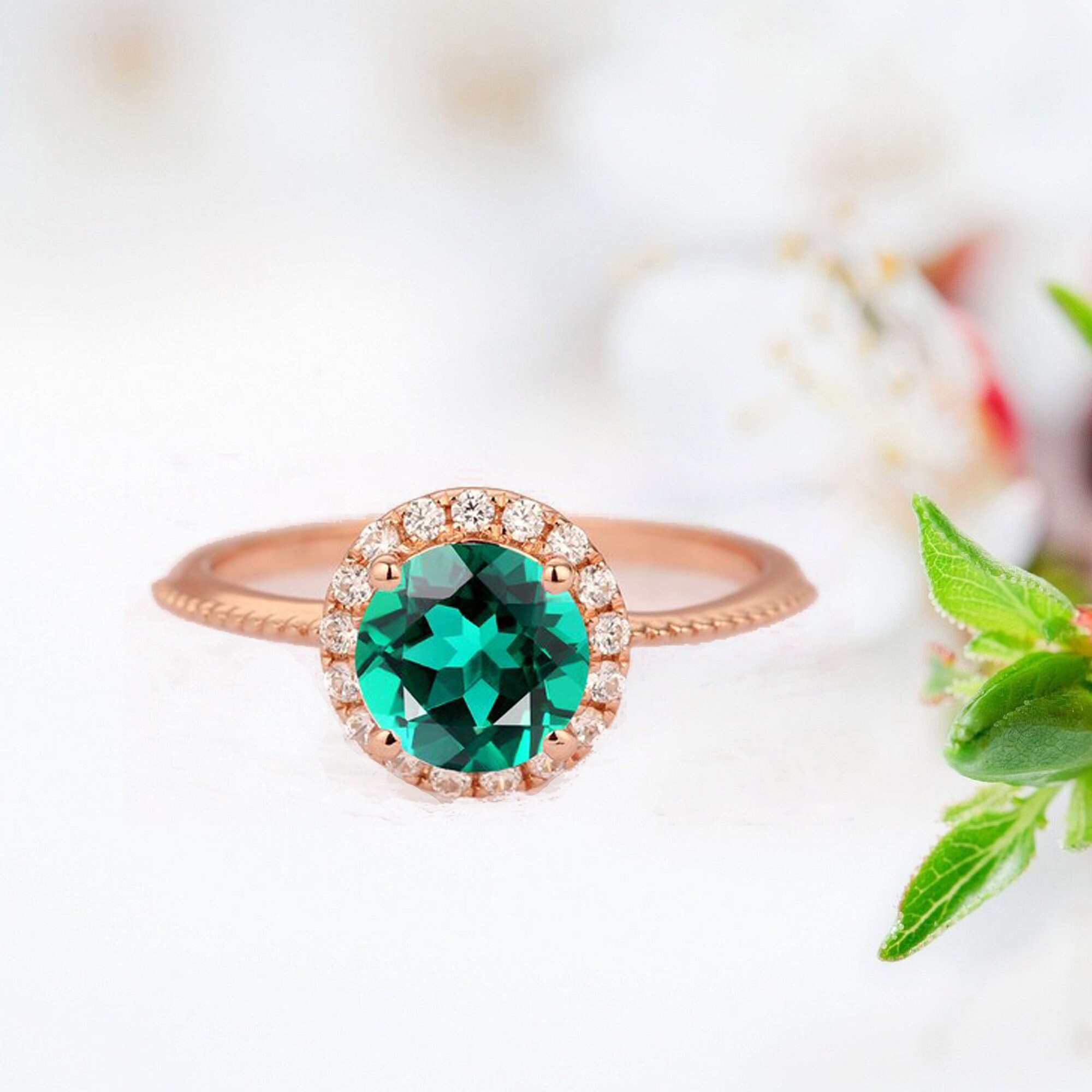 Green Diamond Ring Green Victorian Rings Solid Gold Ring Etsy