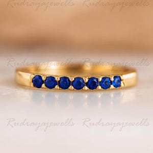 Vigselring i massivt guld med safir, 14k guld alliansring för kvinnor tunn stapelring blå ädelstensring minimalistisk safirring för gåvor