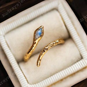 Serpent Ring | 18k Gold Snake Ring | Textured Ring | Serpentine Style | Cute Ring | Cool Ring Moonstone Snake Ring Silver or Gold Adjustable