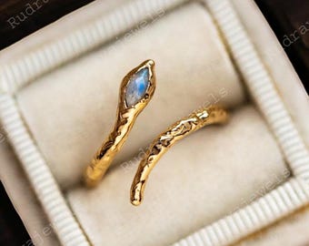 Serpent Ring | 18k Gold Snake Ring | Textured Ring | Serpentine Style | Cute Ring | Cool Ring Moonstone Snake Ring Silver or Gold Adjustable