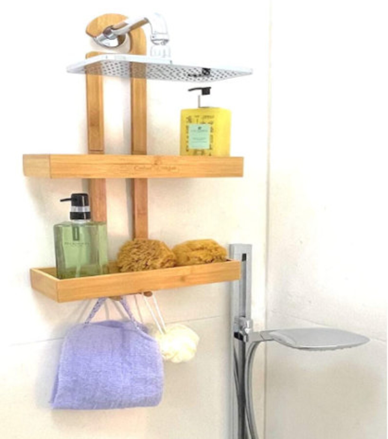 Bamboo Hanging Shower Caddy Rustproof Natural Bamboo 2 Level Etsy