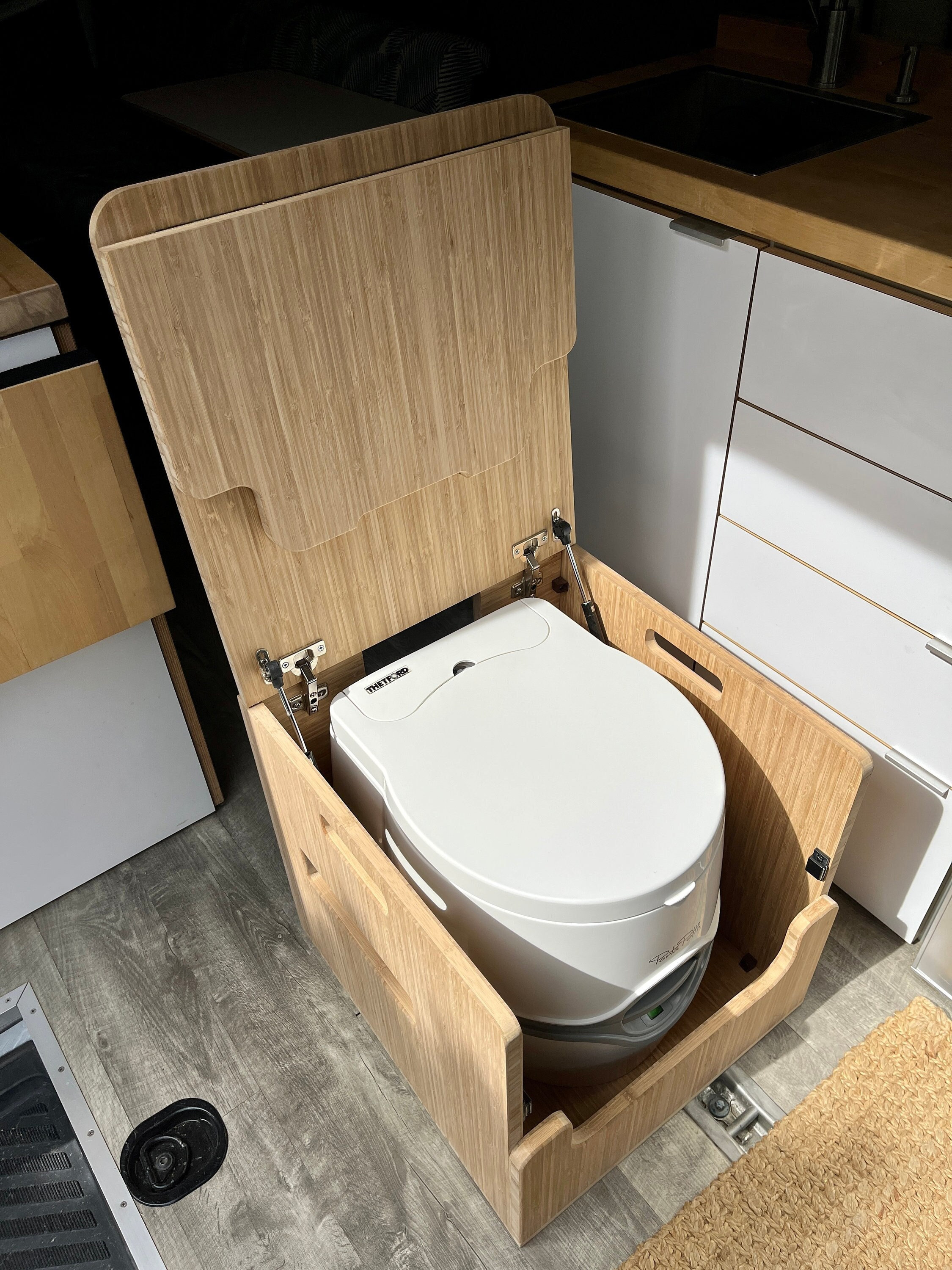 Porta Potti 565E/365 Curve Bamboo Toilet Lift Top Cabinet Flat