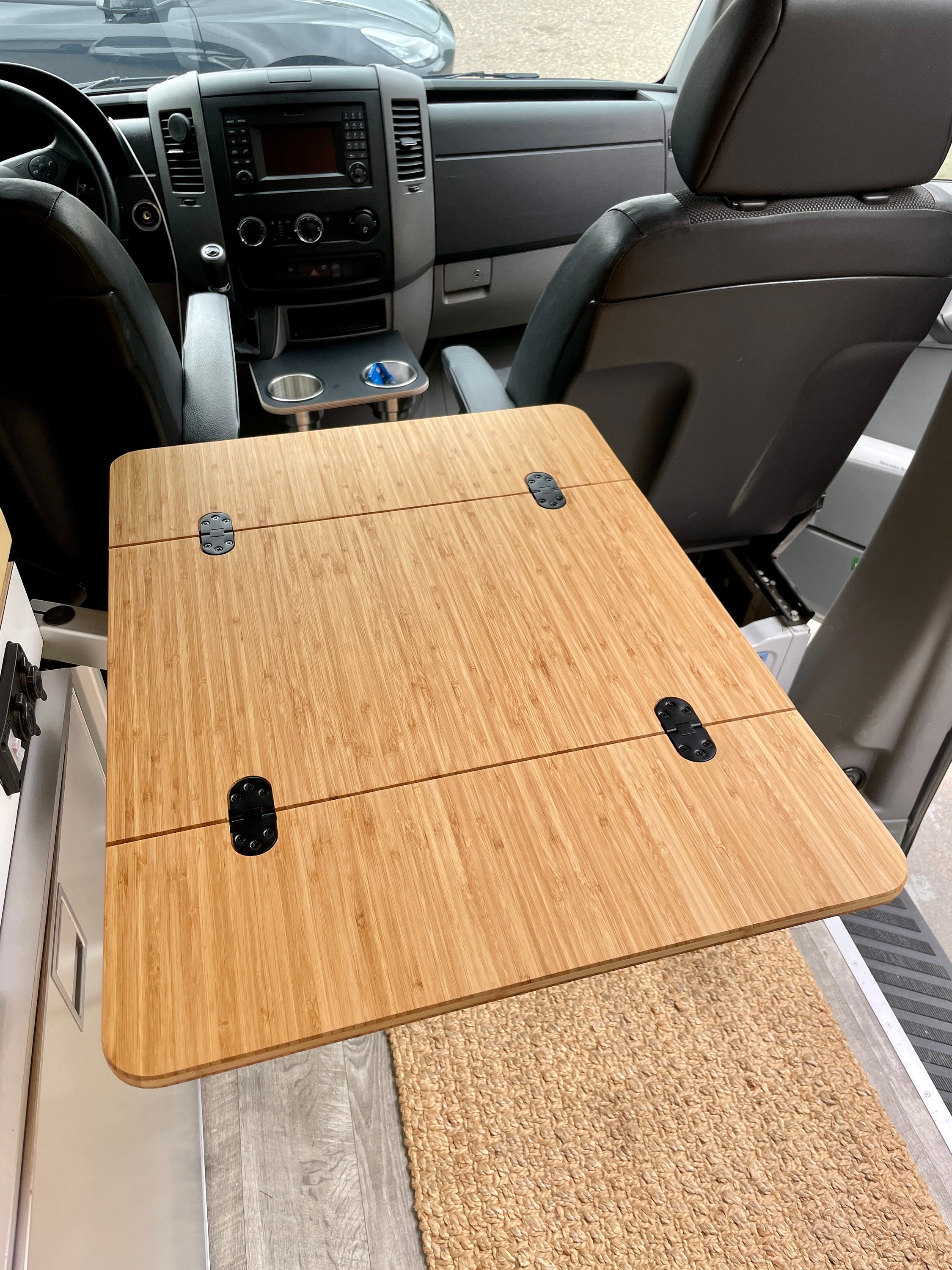 THE JENNA 2.0 (Natural) - Folding Bamboo Table Replacement w/Large Cup  Holders - Canyon Adventure Vans