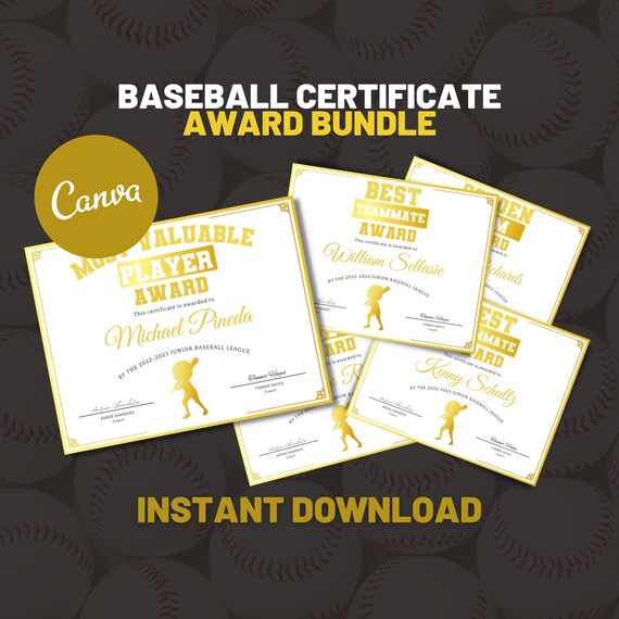 Editable Baseball Award Certificate Canva Template Bundle Etsy