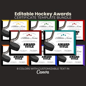 End of Season Hockey Awards Bundle, Editable Field Hockey Certificate, Printable Team Party Hockey Award, Ice Hockey Participation Blue image 1