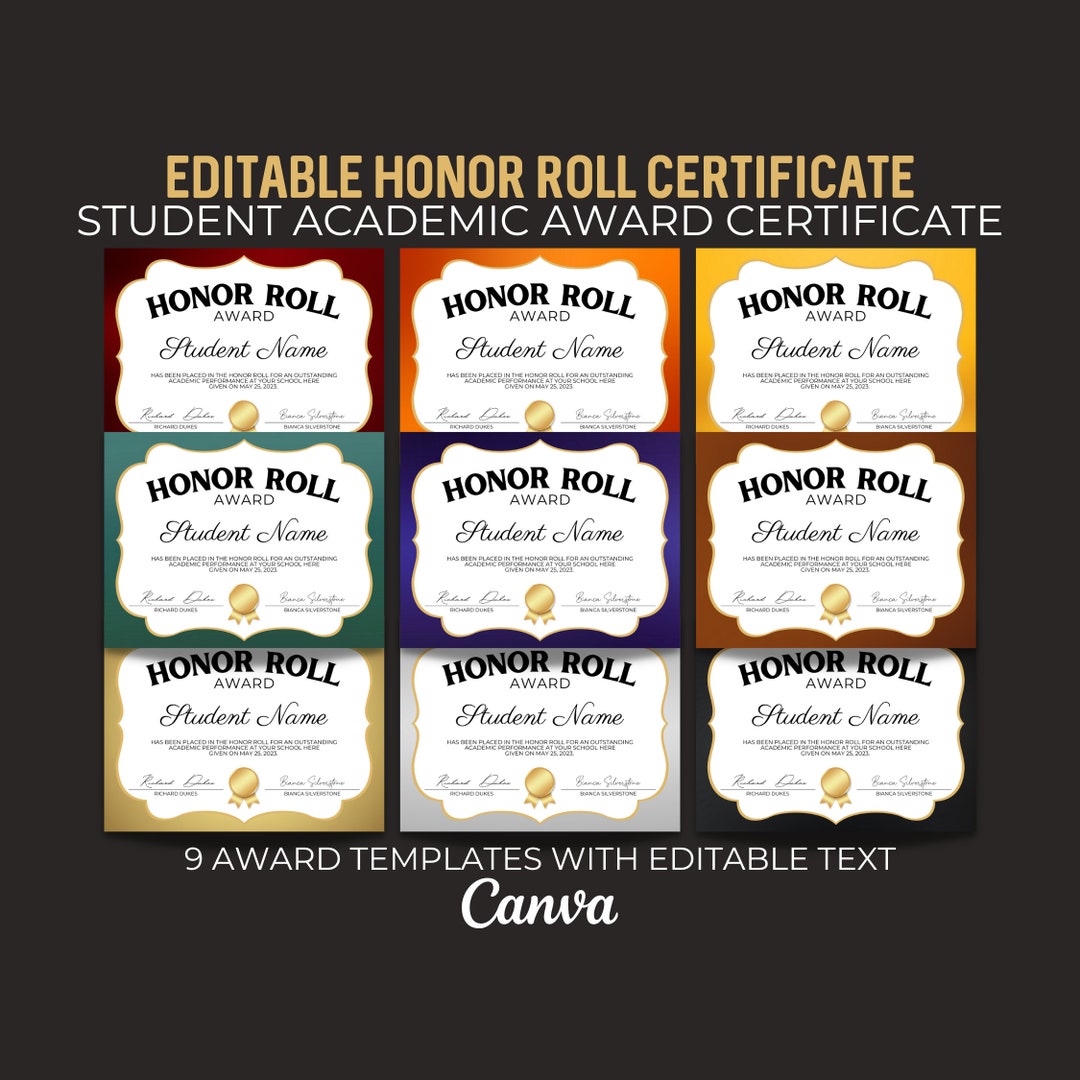 Editable School Honor Roll Certificate Classroom Academic Etsy Editable School Honor Roll Certificate Classroom Academic Etsy