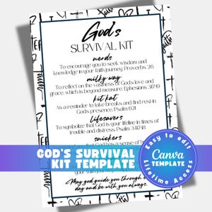 Editable GODs Survival Kit Church Tag Survival Kit from God Christian Survival Kit Prayer Survival Kit Canva Template