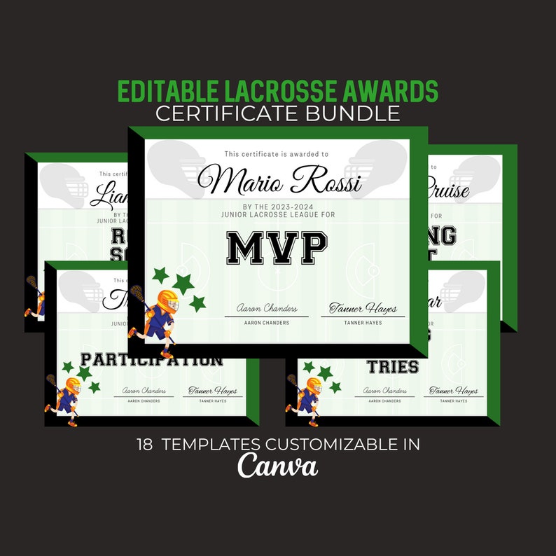 Editable Lacrosse Award Certificate Bundle Editable Canva Etsy