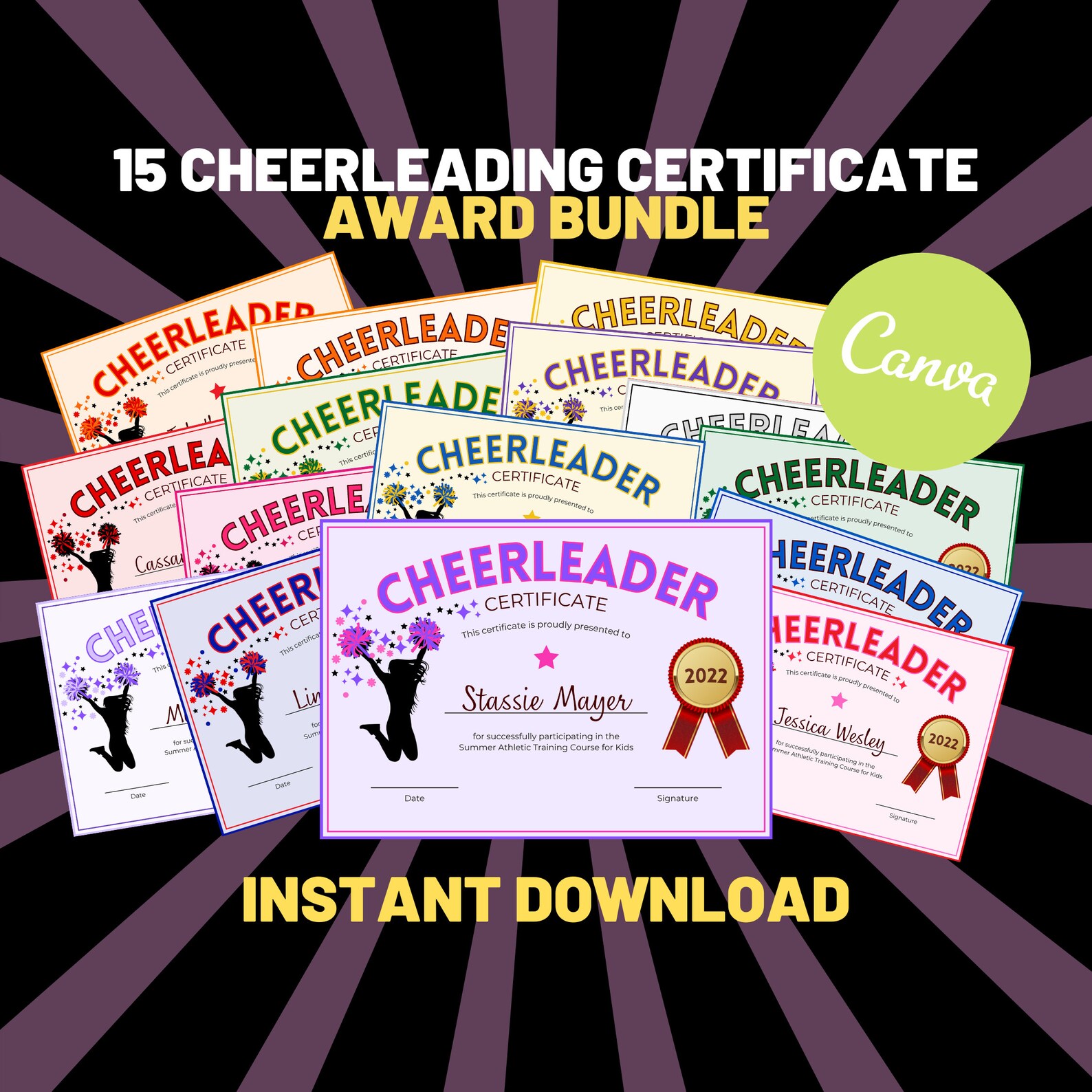Editable Cheerleading Award Certificate Canva Template Bundle Etsy