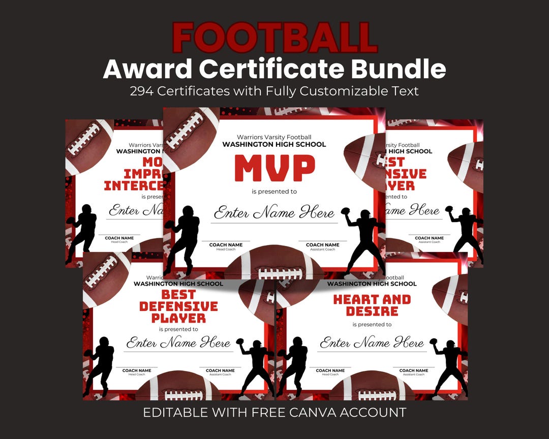 Editable Football Award Certificate, Football Award Ceremony