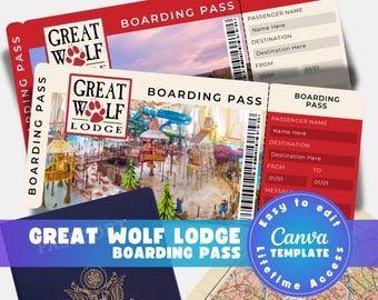 Water park boarding pass template, surprise vacation ticket, trip reveal gift, editable airplane ticket download