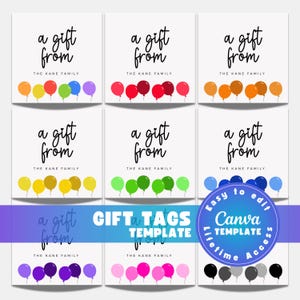 Editable Enclosure Cards Printable Gift Tag Rainbow Balloon Card Calling Card Personalized Enclosure Cards for Gifts Hostess Gift Tag