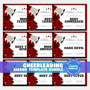 Editable Cheerleading Awards Template, Custom Cheer Award Certificates, Cheerleader Dance Team Gift for Team Coach, Printable Digital Canva
