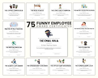 Funny Employee Appreciation Awards 75 Printable Staff Recognition Certificates Funny Gift for Employee and Colleagues Coworker Gift Tags
