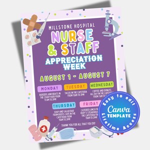 Editable Nurse Appreciation Week Itinerary Flyer Nurse&#39;s Week Event Flyer Printable Nurse Apprecation Schedule of Events  Template