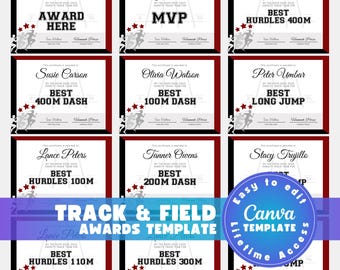 Editable Track and Field Awards Template, Custom Running Award Certificates, Cross Country Team Gift for Team Coach, Printable Digital Canva