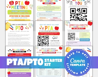 PTA PTO flyer bundle, editable PTO recruitment flyer template, Pta meeting flyer, school newsletter, parent volunteer Canva bundle