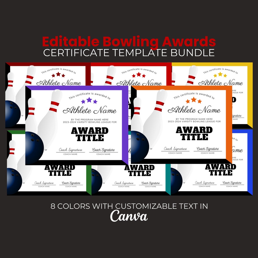Editable Bowling Team Certificate, Bowling Awards, Printable Bowler ...