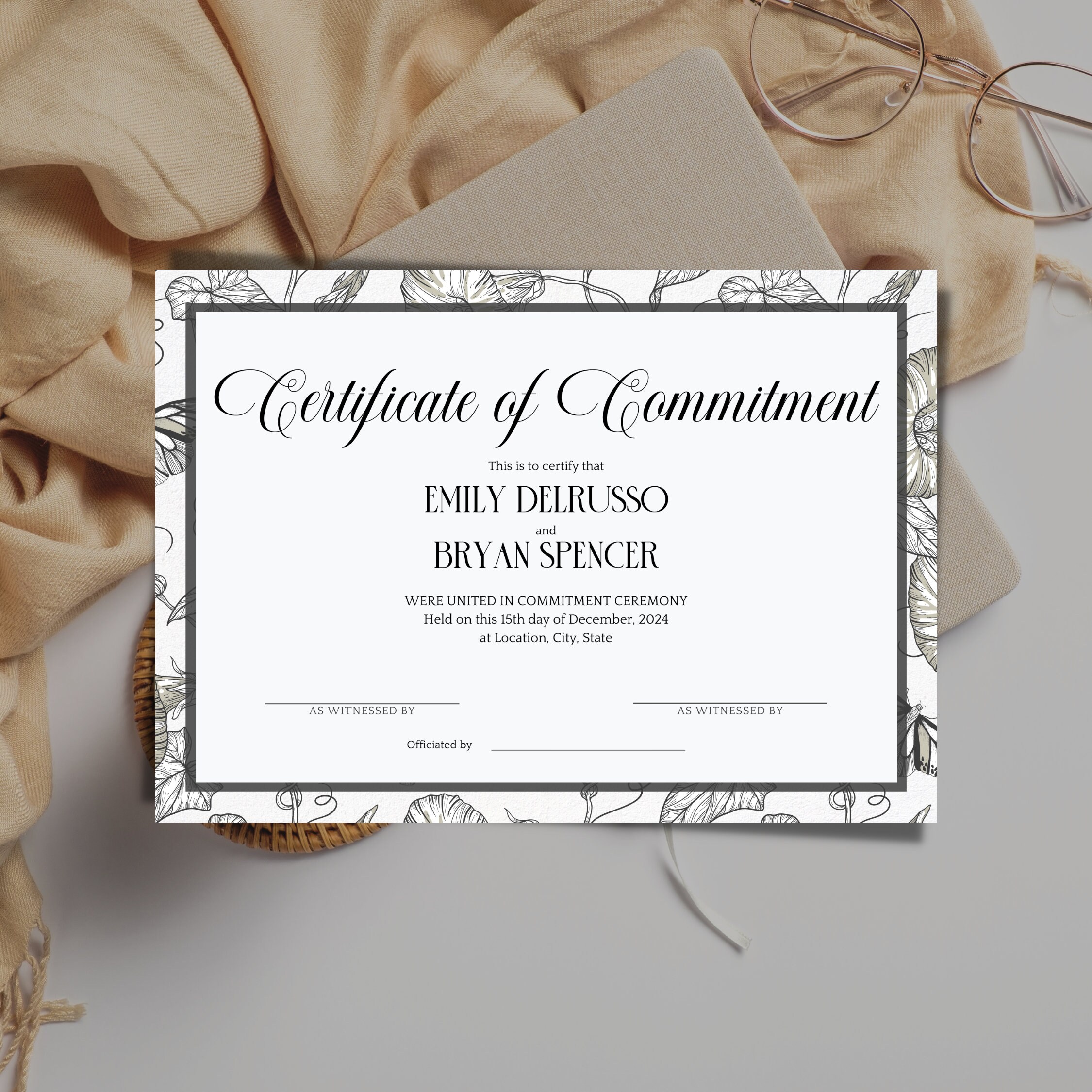 Editable Commitment Certificate Template Wedding Vow Renewal (digital ...