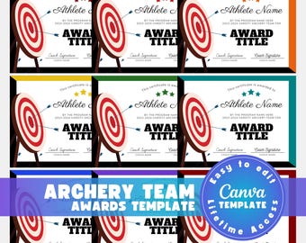 Archery Team Award Certificate Template Printable, Editable Canva Design