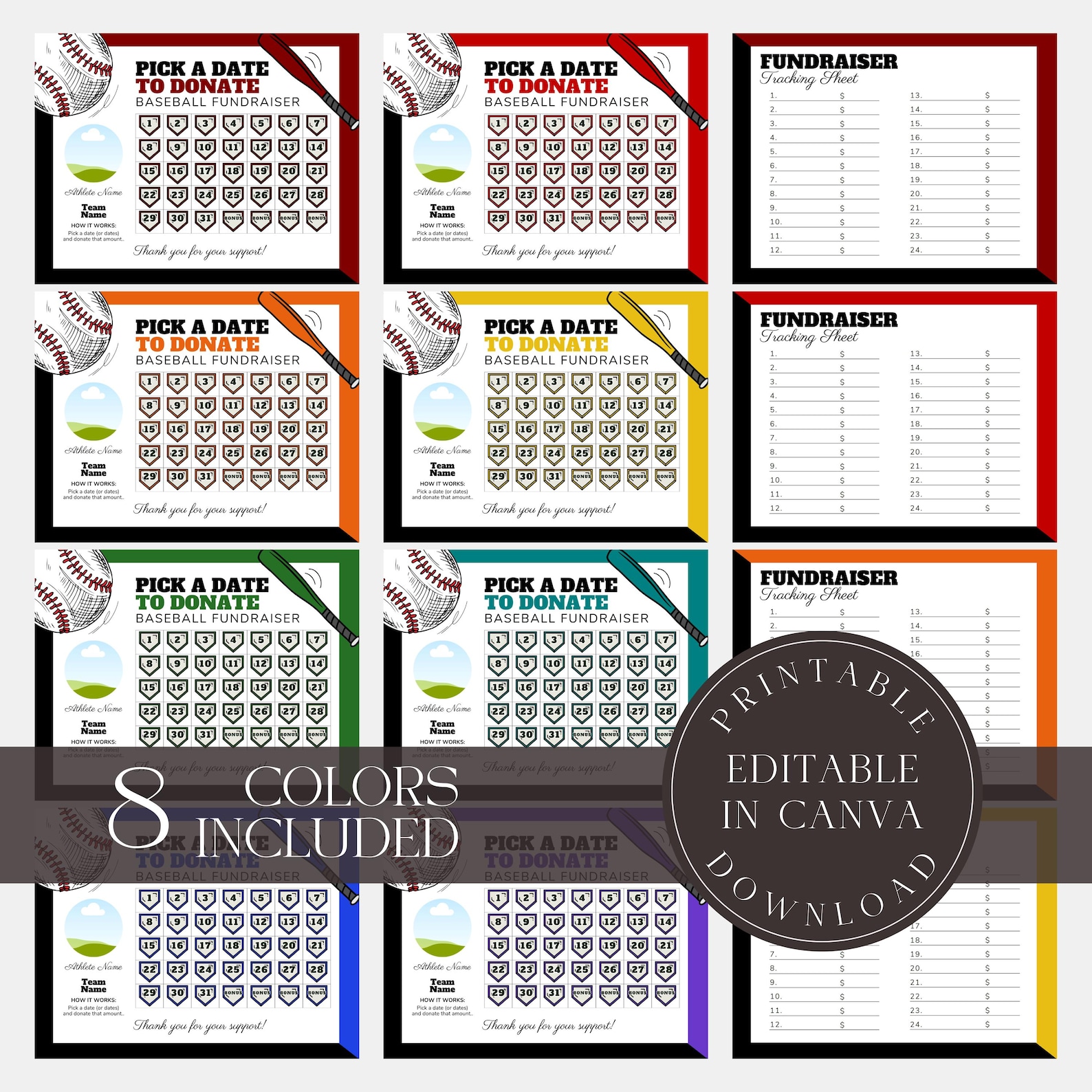Baseball Fundraiser Calendar Raffle Board, Pick a Date Donation ...