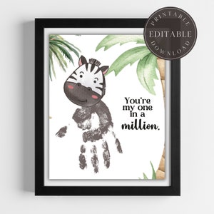 Animal Handprint Art Footprint Craft Zebra Handprint Craft Baby Toddler Child 5-Minute Crafts Teacher Classroom Nursery Decor Activity