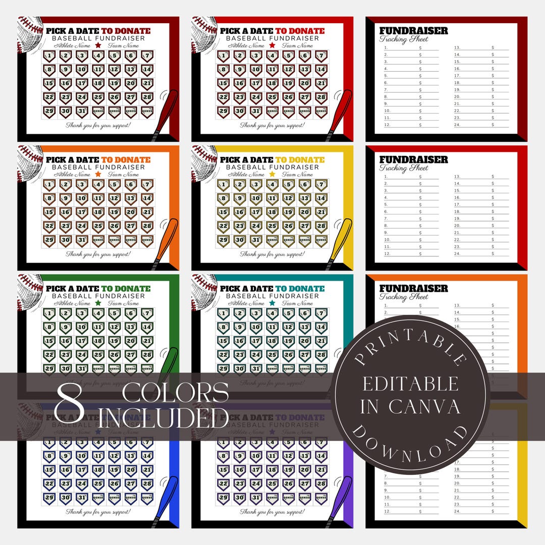 Baseball Fundraiser Calendar Raffle Board, Pick a Date Baseball ...