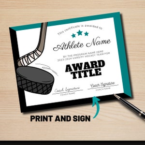 End of Season Hockey Awards Bundle, Editable Field Hockey Certificate, Printable Team Party Hockey Award, Ice Hockey Participation Blue image 6