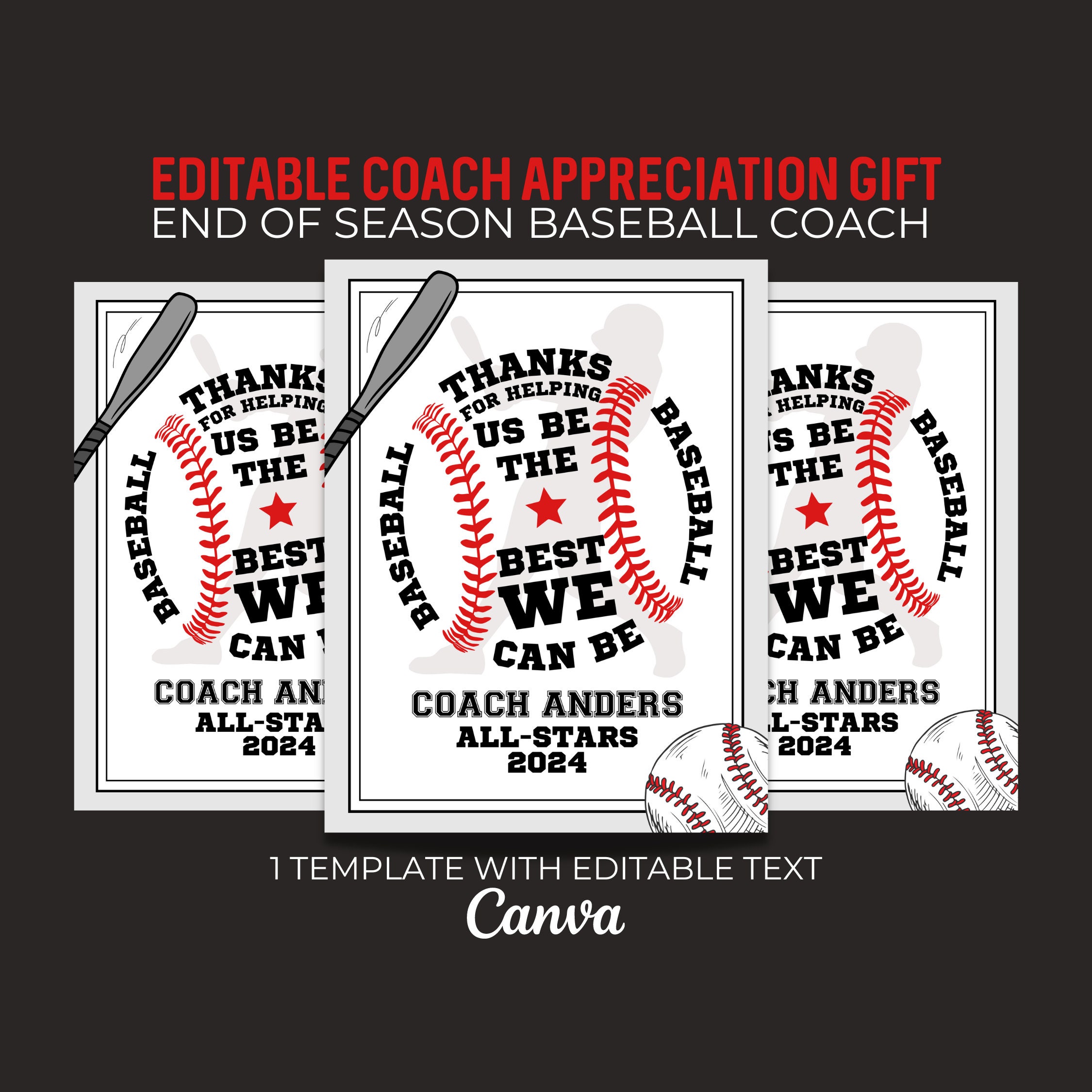 Editable Coach Appreciation Gift Baseball Coach Thank You - Etsy