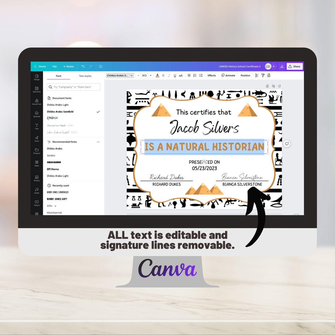 Editable School Certificate History Award Elementary Student Classroom ...