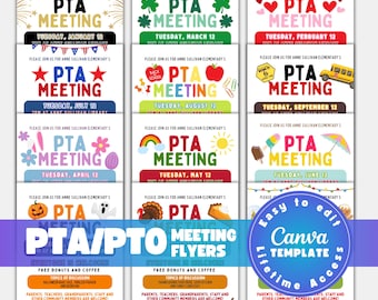 PTA PTO Flyer Bundle, bearbeitbare PTO Rekrutierungs-Flyer-Vorlage, Pta-Meeting-Flyer, Schul-Newsletter, Canva-Bundle für Elternfreiwillige