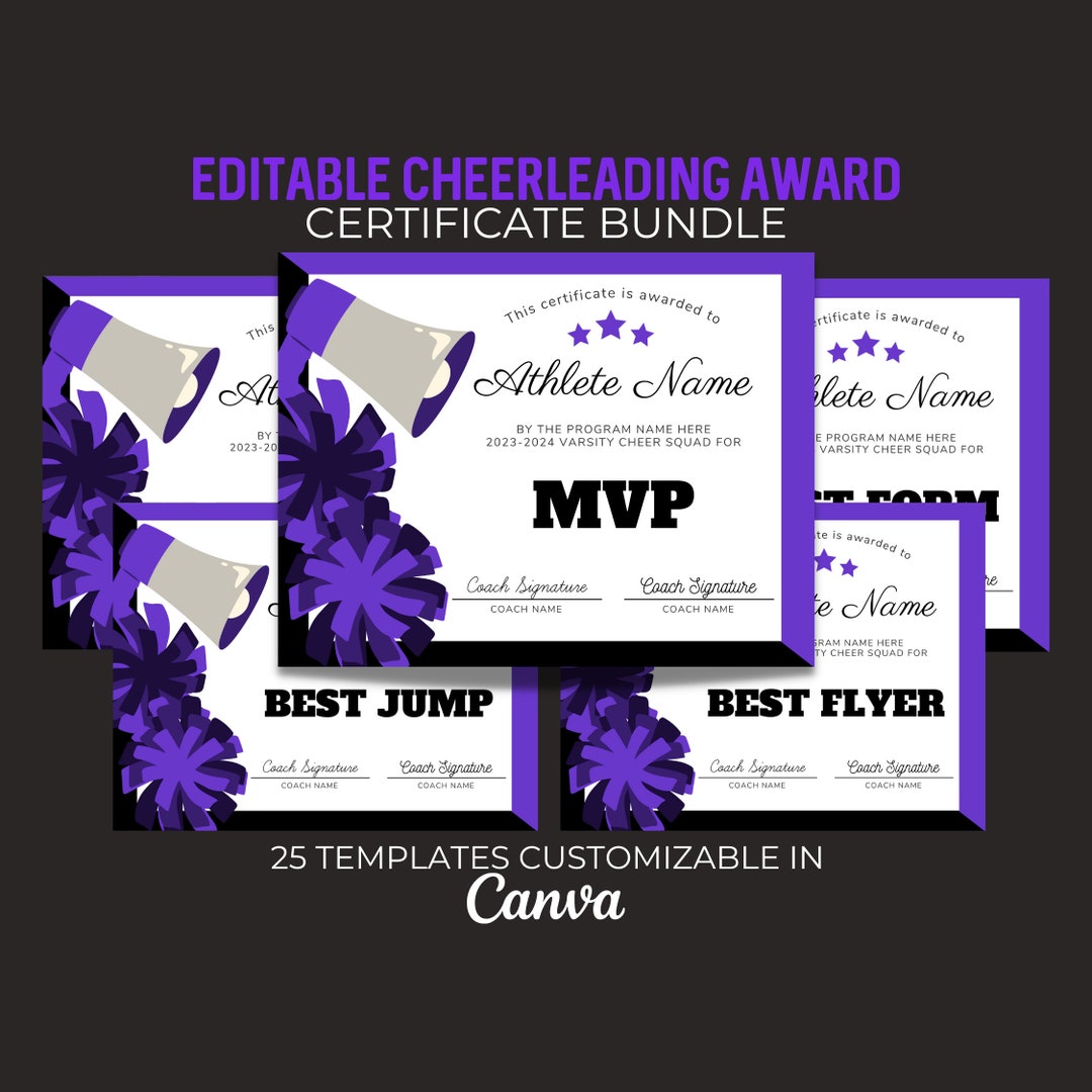 Editable Cheerleading Certificate Cheer Squad Awards Etsy