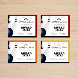 Editable Bowling Team Certificate, Bowling Awards, Printable Bowler ...