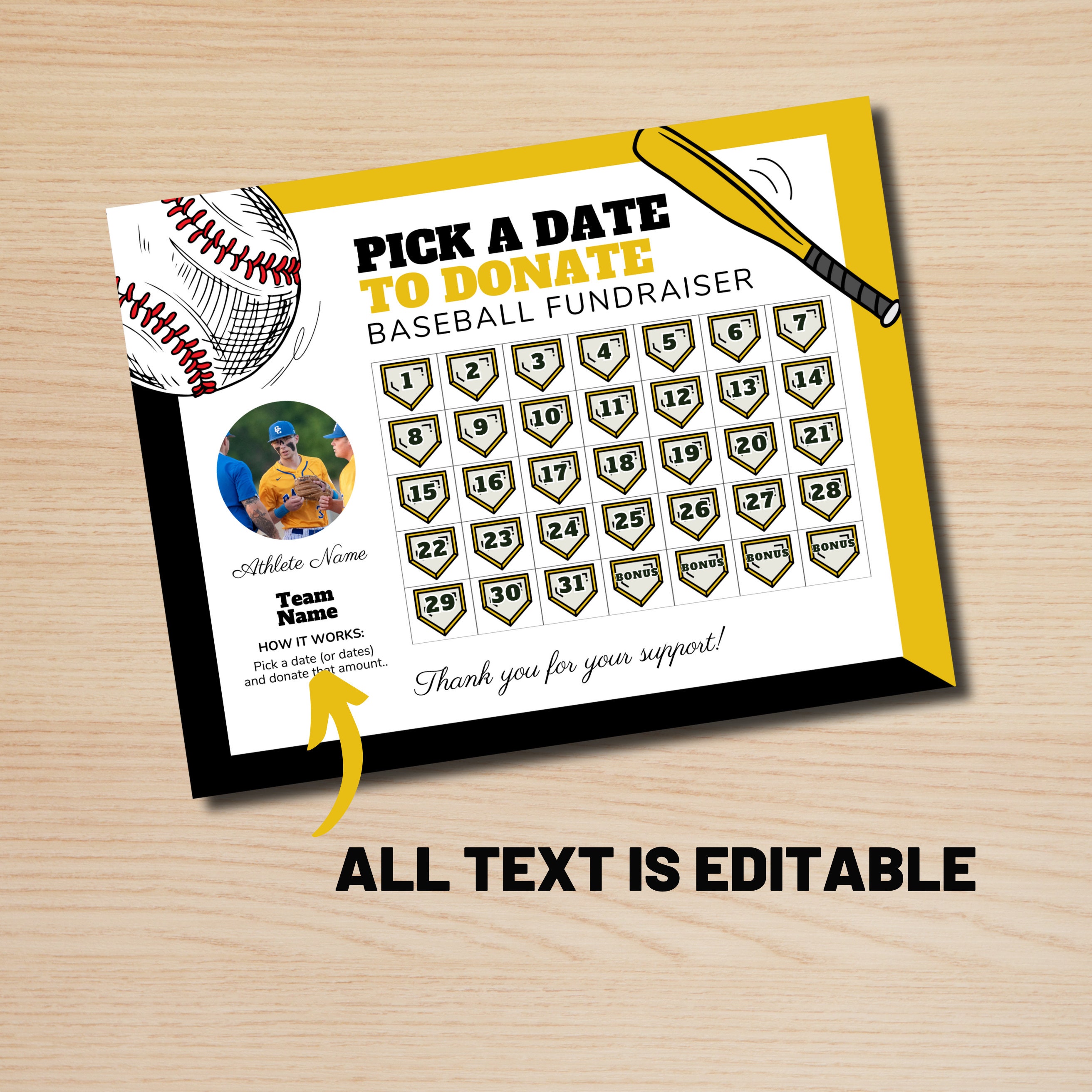 Editable Baseball Fundraiser Calendar Baseball Raffle Etsy