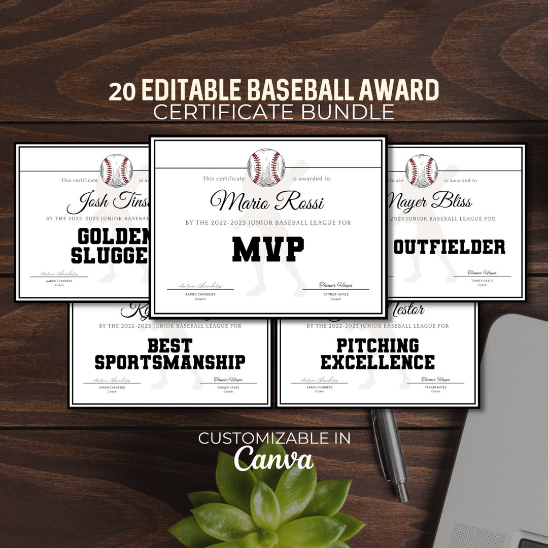 Editable Baseball Award Certificate Bundle Editable Canva Etsy