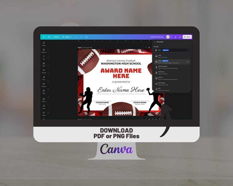Editable Football Award Certificate, Football Award Ceremony